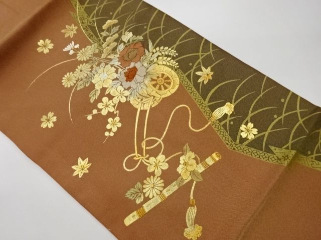 JAPANESE KIMONO / VINTAGE NAGOYA OBI / EMBROIDERY / FLORAL CART